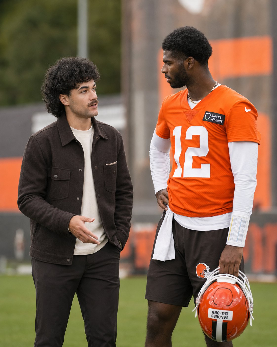 Nick Mansour and Shedeur Sanders on the practice field