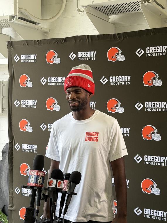 Shedeur Sanders at his locker during training camp in August